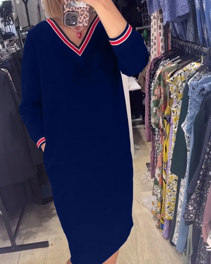Damenkleid V-Ausschnitt Mit Taschen