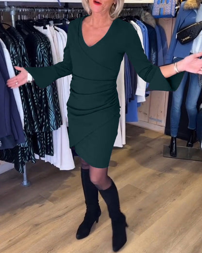 Frauen Kleid V-Ausschnitt Flare Ärmel