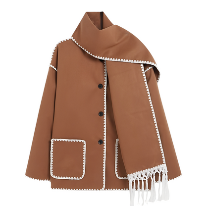 Elegante Damen Wolljacke Schal Kragen