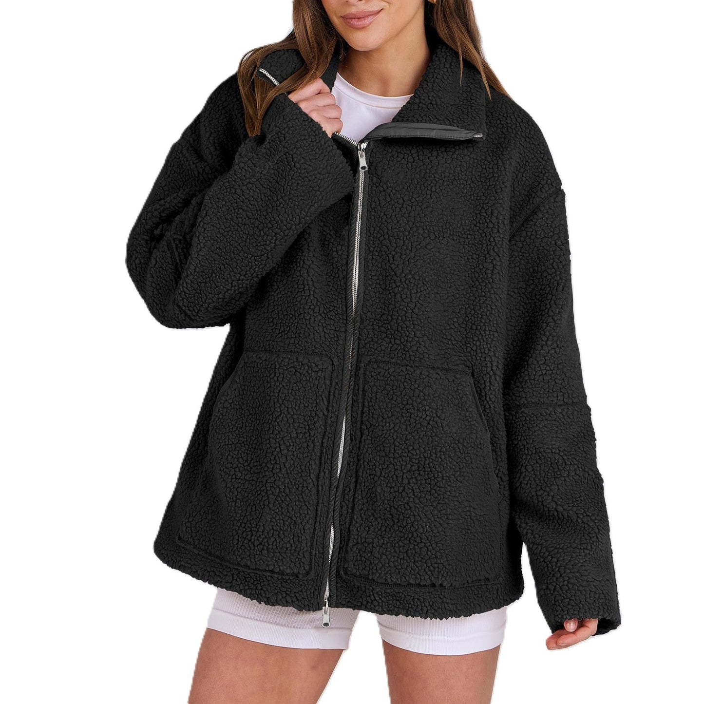 Weiche Frauenjacke Teddy Look Wolle
