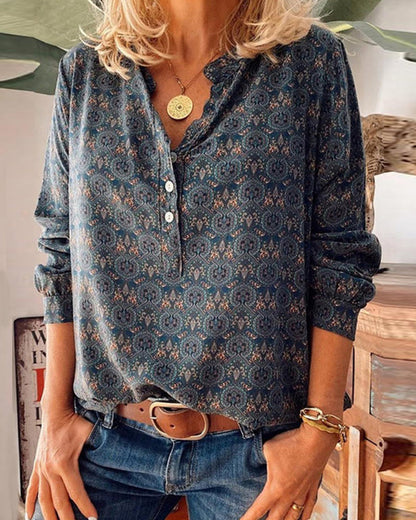 Stilvolle Bluse mit Retro-Druck - IdealeKleiden