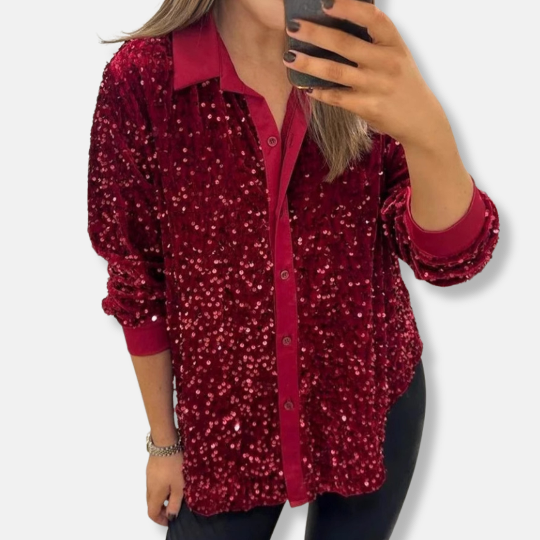Feierliches Shirt mit Pailletten Lockere Fit Eleganter Kragen - IdealeKleiden