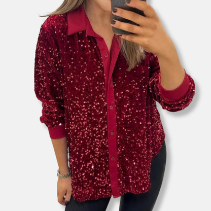 Feierliches Shirt mit Pailletten Lockere Fit Eleganter Kragen - IdealeKleiden