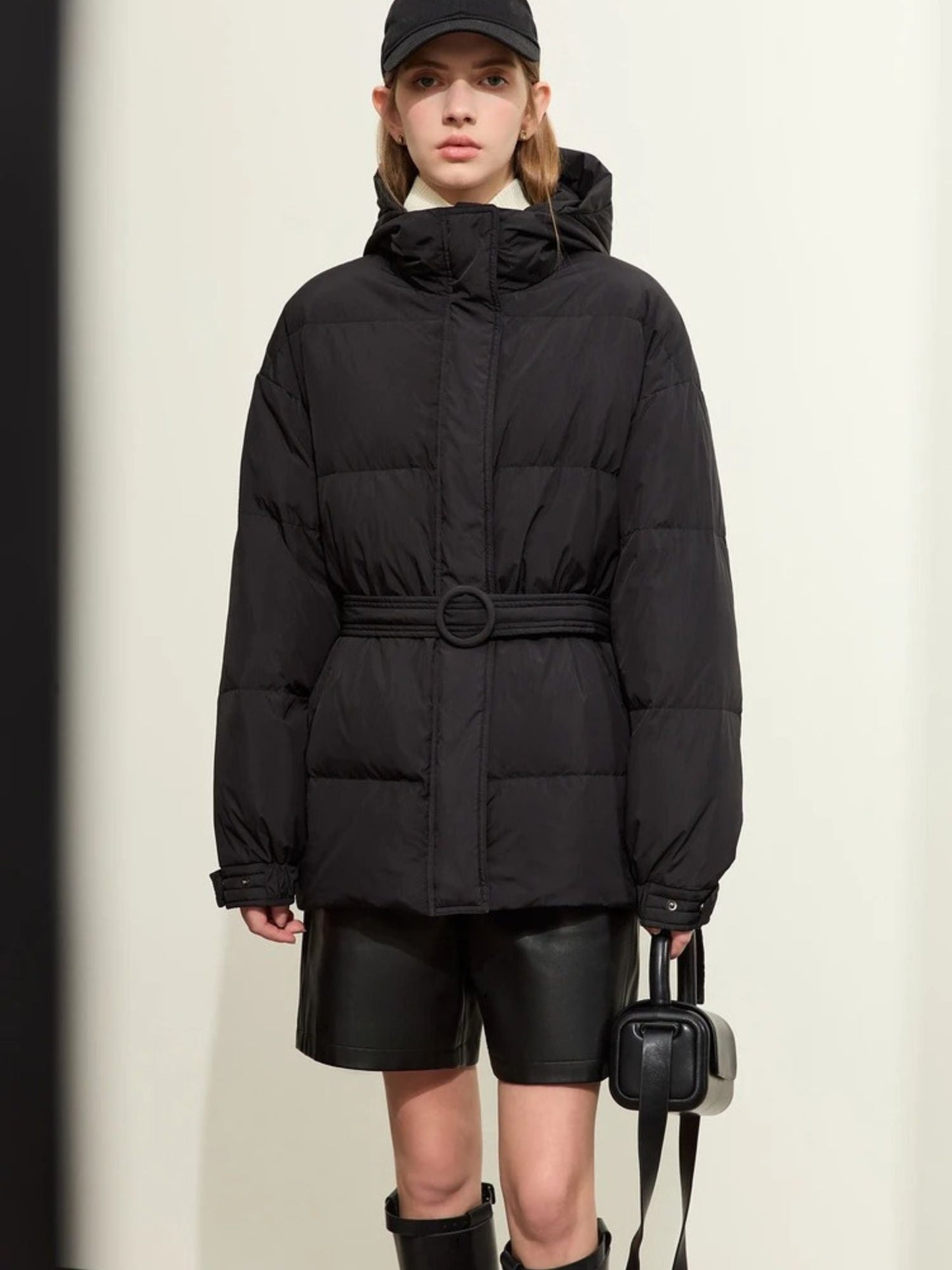 Warme Daunenjacke Kapuzenparka Mit Gürtel