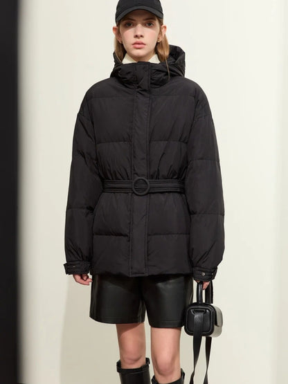 Warme Daunenjacke Kapuzenparka Mit Gürtel