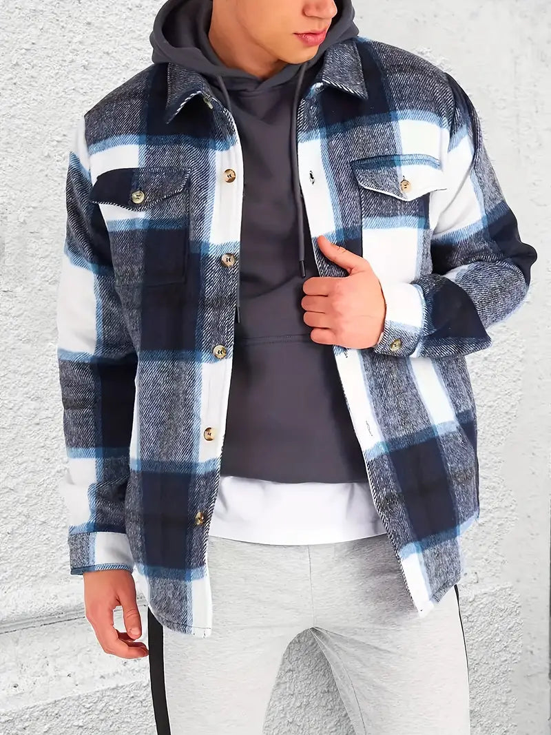 Herren Langarmjacke Kariert Lässig Modern - IdealeKleiden