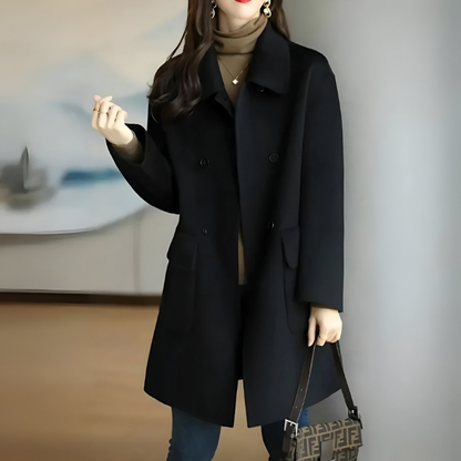 Damen Wolljacke Lang Elegant Knopfverschluss - IdealeKleiden