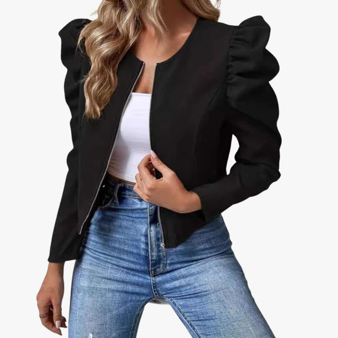 Stilvolle Frauenjacke Puffärmel Zip