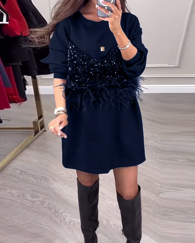 Elegantes Partykleid Mit Pailletten Und Federn