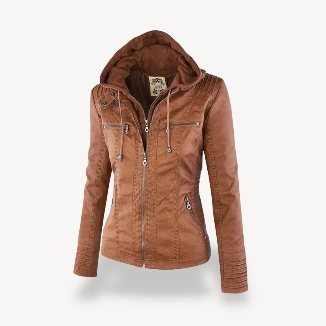 Wasserdichte Lederjacke Damen Kapuze Trendy