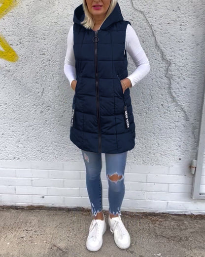 Wattierte Winterjacke Ärmellos Kapuze Reißverschluss