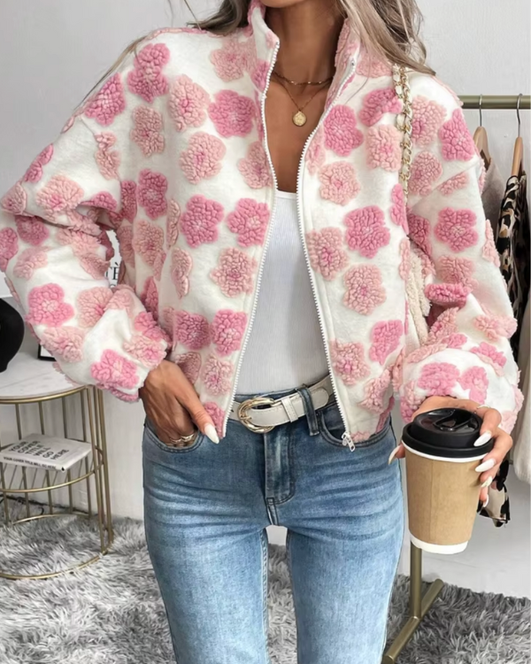 Gemütliche Fleecejacke Blumenmuster Damen - IdealeKleiden