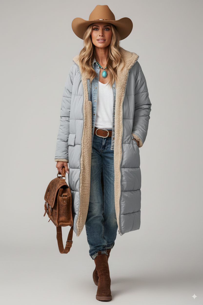 Winterjacke Damen Lang Frauenparka Fleece Gefüttert Warm