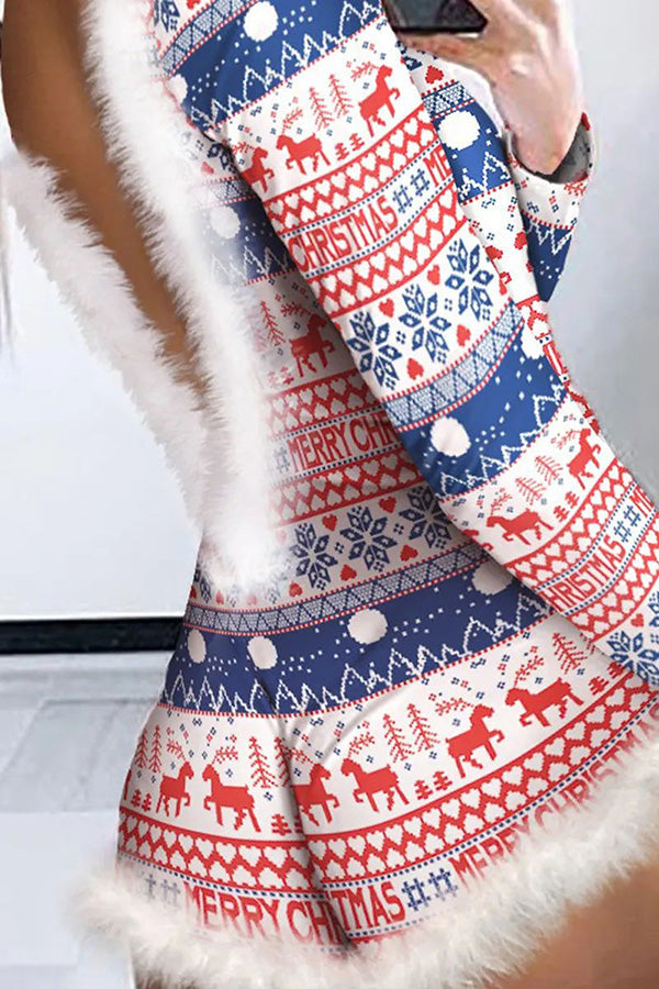 Weihnachts-Kleid Langarm Rückenfrei Romper Frauen