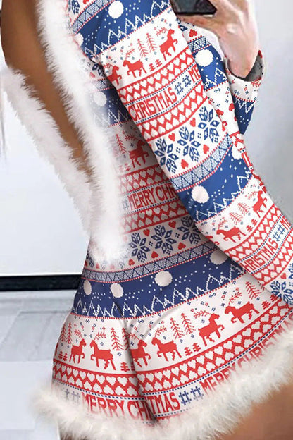 Weihnachts-Kleid Langarm Rückenfrei Romper Frauen