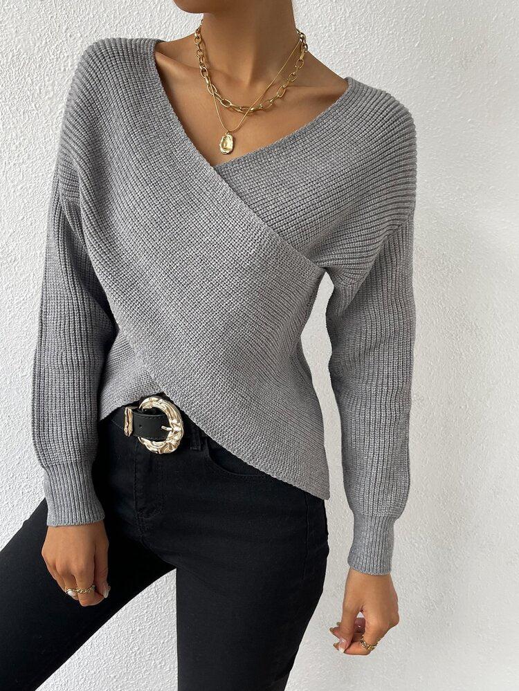 Elegante Strickbluse V-Ausschnitt Damen - IdealeKleiden