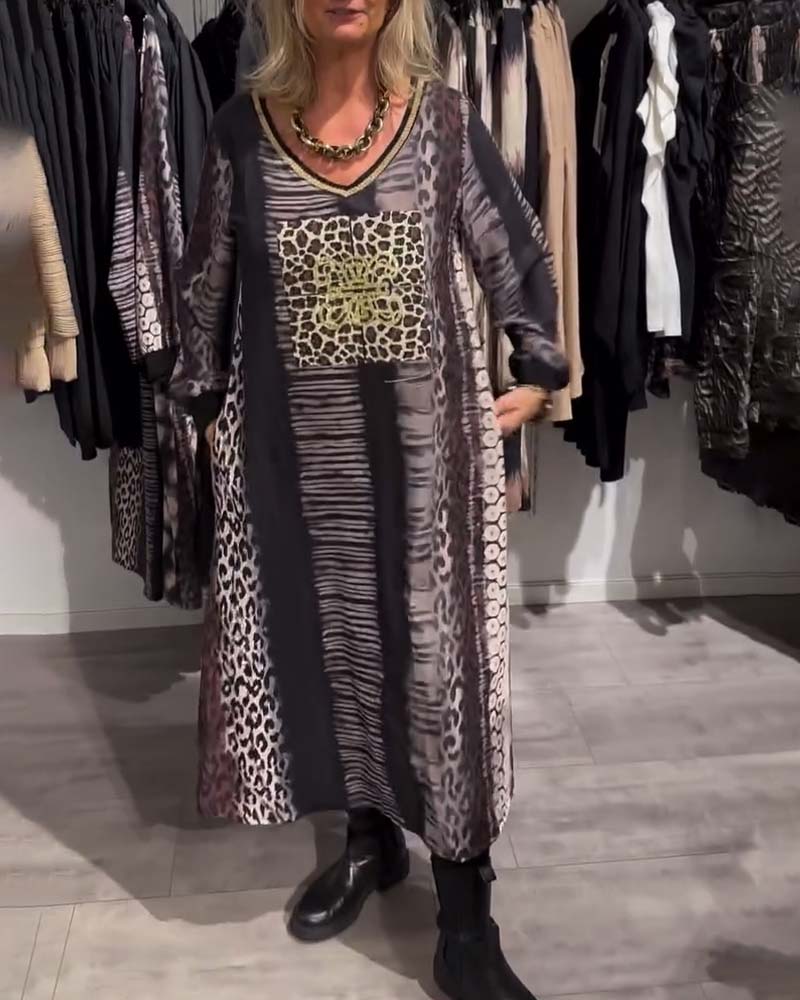 Leopard Kleid V-Ausschnitt Elegant Damen - IdealeKleiden
