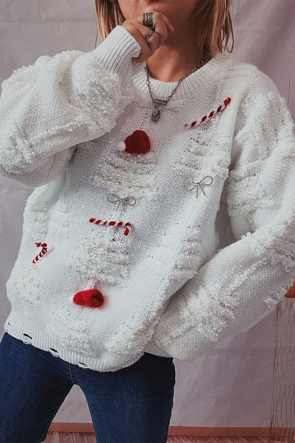 Weihnachtspullover Festlich Gestrickt Rundhals Langarm - IdealeKleiden