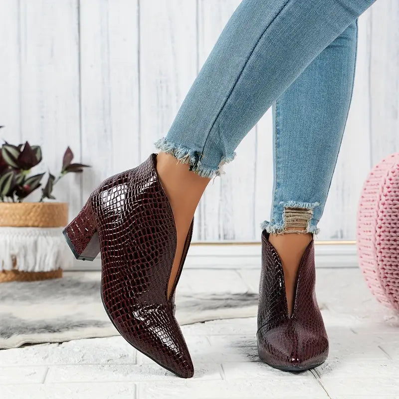Glänzende Stiefeletten Croco Muster Elegant