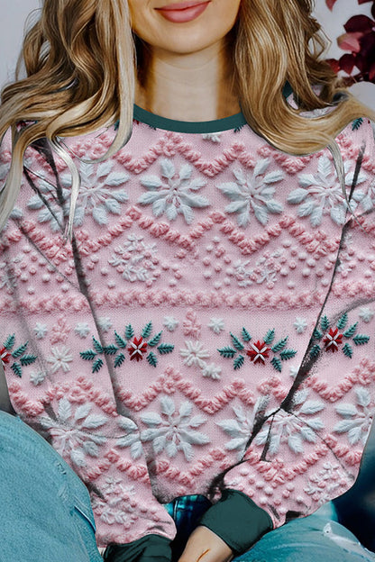 Weihnachts-Pullover Langarm Kontrastfarben Bedruckt