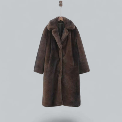 Eleganter Trenchcoat Lang Kunstfell Mantel - IdealeKleiden