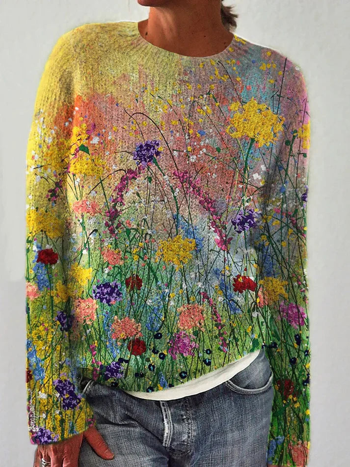 Blumenpullover Frauen gemütlich mit Blumenmuster - IdealeKleiden