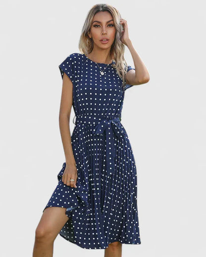 Damen Kleid Elegant Kurzarm Faltenrock