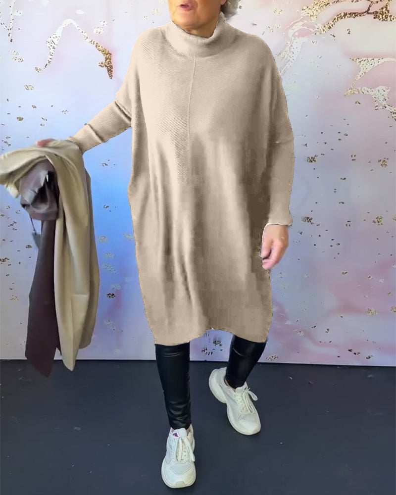 Eleganter Einfarbiger Pullover Hochkragen Langarm