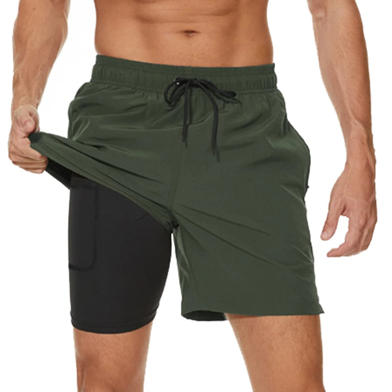 Herren Badeshorts 2-in-1 Sportlich Mit Kordelzug