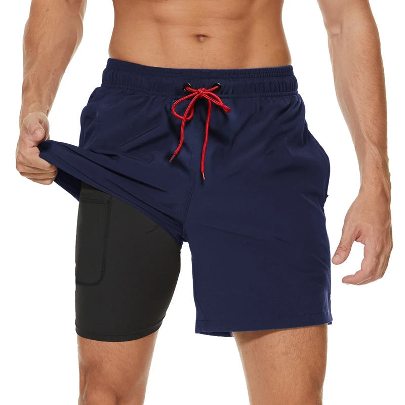 Herren Badeshorts 2-in-1 Sportlich Mit Kordelzug