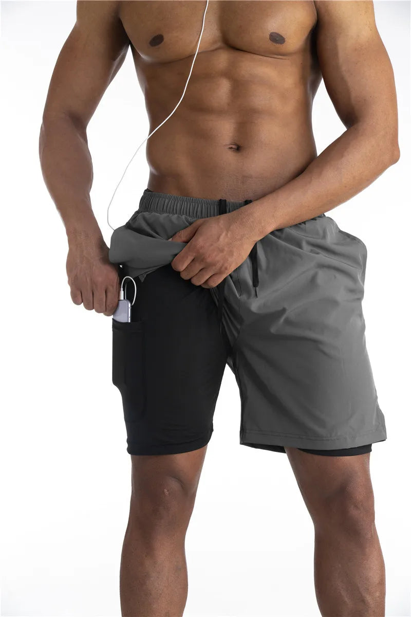 2-in-1 Laufshorts Herren Sport Shorts mit Taschen