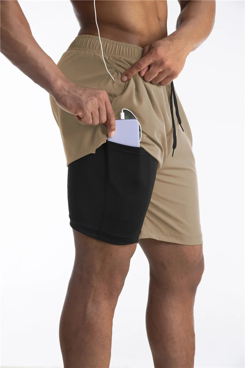 2-in-1 Laufshorts Herren Sport Shorts mit Taschen