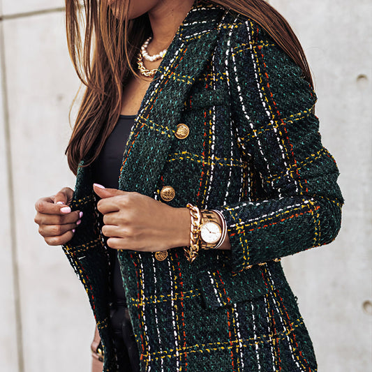 Damen Blazer Karo Muster Strick Optik - IdealeKleiden