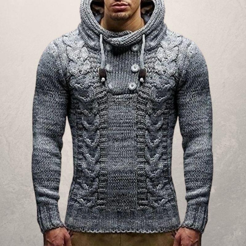 Wollpullover Kapuze Slim Fit Moderne Passform