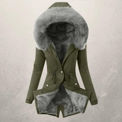 Damen Parka Mittellang Warm Mit Kunstpelz Futter