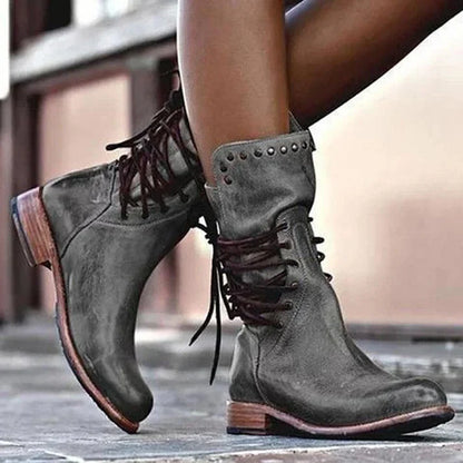 Lederstiefel Damen Schnürsenkel Elegance