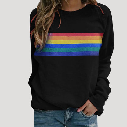 Damen Sweatshirt Bunt Regenbogen Streifen