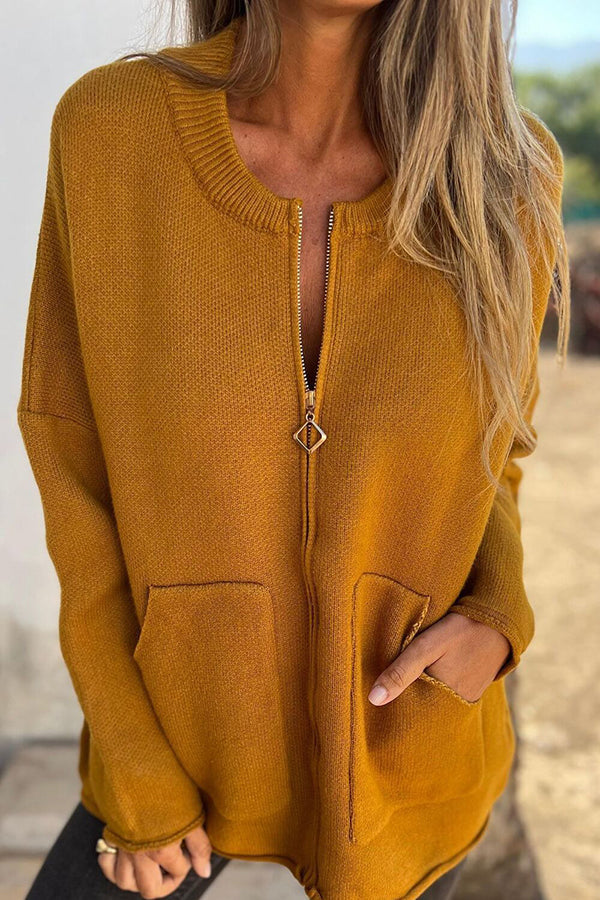Klassische Strickjacke Rundhalsausschnitt Langarm Freizeit