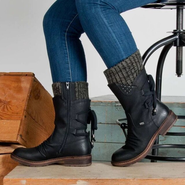 Retro Leder Stiefel Damen Midi Calf