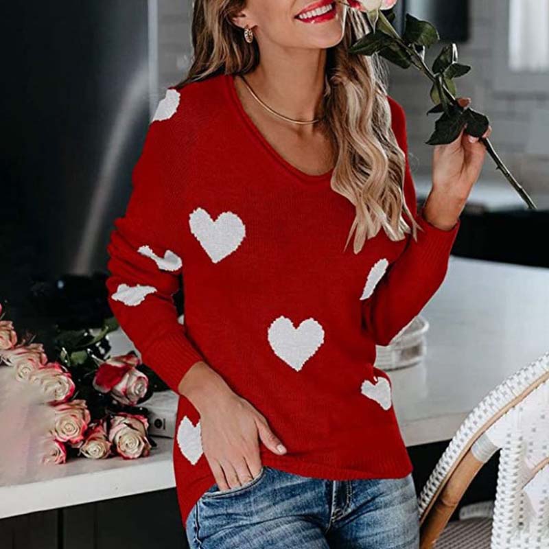 Damen Strickpullover Herz Muster Eleganz