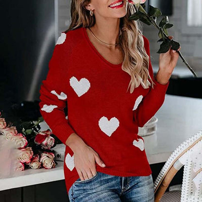 Damen Strickpullover Herz Muster Eleganz