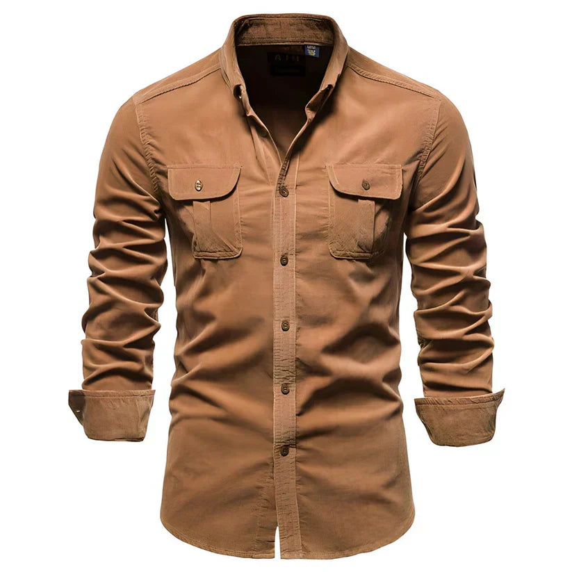 Herren Cordhemd Modern Braun