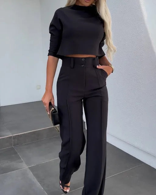 Elegante Frauenkleidung | Co-Ord-Set Crop-Top und Wide-Hose