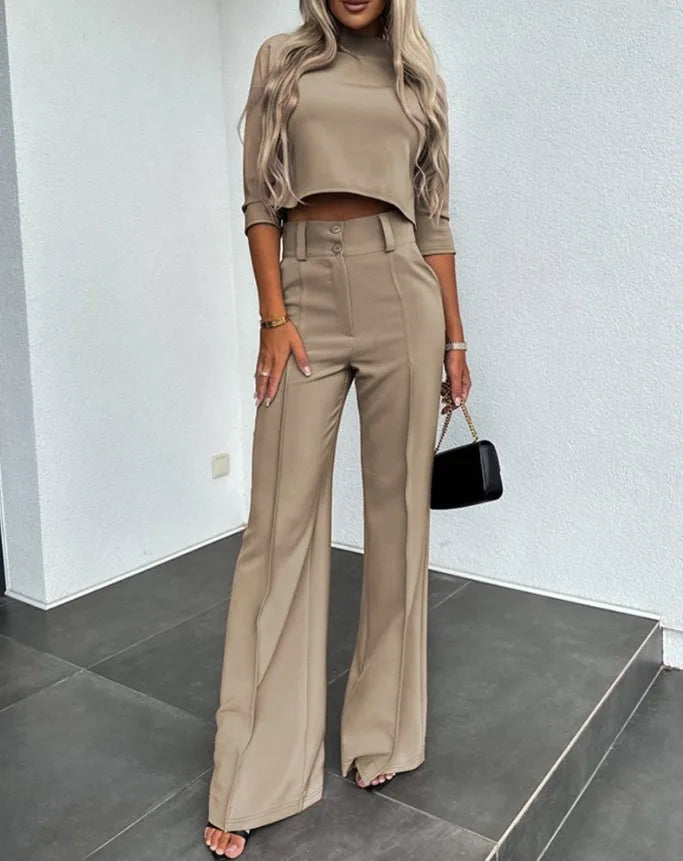 Elegante Frauenkleidung | Co-Ord-Set Crop-Top und Wide-Hose