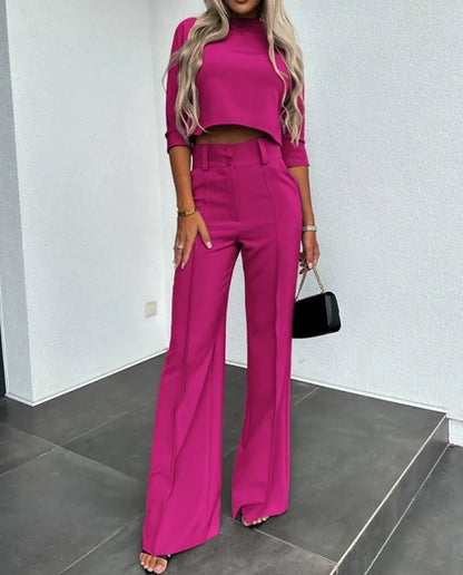 Elegante Frauenkleidung | Co-Ord-Set Crop-Top und Wide-Hose