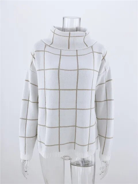 Alma Damen Pullover Karo Rollkragen Modern