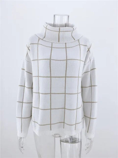 Alma Damen Pullover Karo Rollkragen Modern