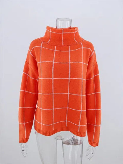 Alma Damen Pullover Karo Rollkragen Modern