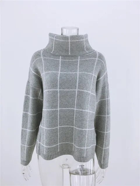 Alma Damen Pullover Karo Rollkragen Modern
