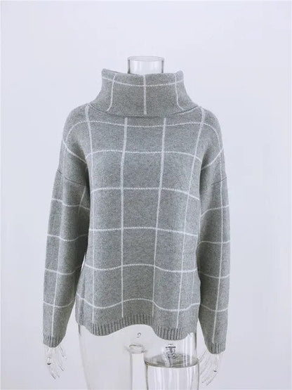 Alma Damen Pullover Karo Rollkragen Modern